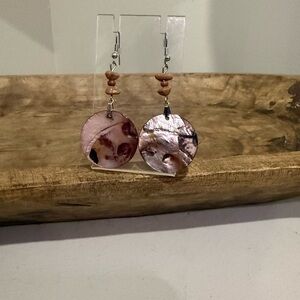 Natural Shell and Purple/Brown Tone Dangle Earrings
